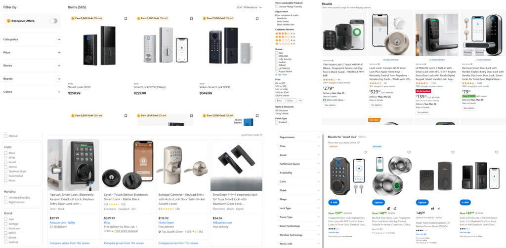 Grid of leading US retailers that do not enable product comparison from their product listing pages