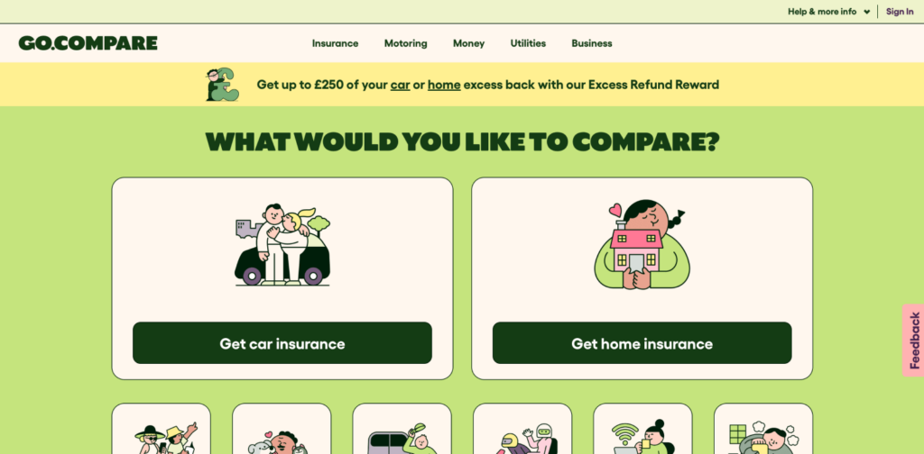 View of the GoCompare homepage