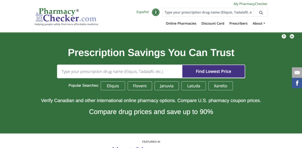 View of the Pharmacy Checker homepage