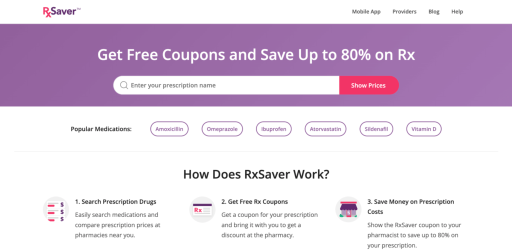 View of the RxSaver homepage